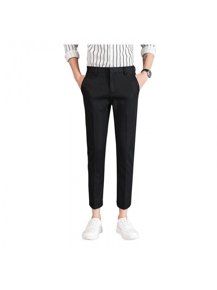 Men's summer thin casual pants men's slim fit men's suit pants men's elastic versatile Capris small leg pants 