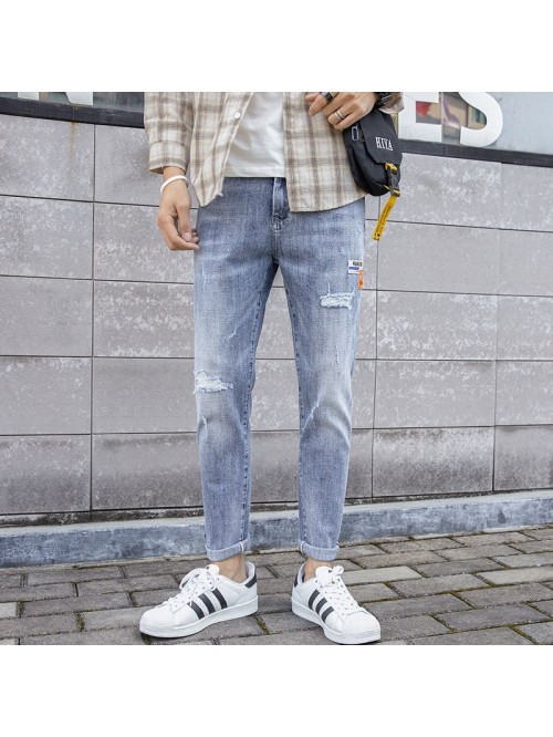 Spring and summer new hole jeans men's Korean...