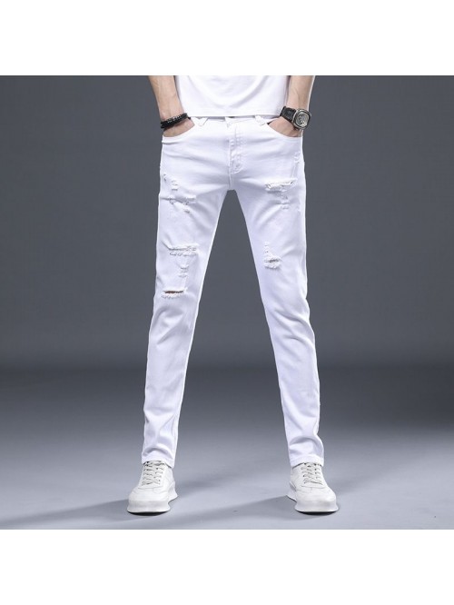 Spring and summer new hole jeans men's Korean...
