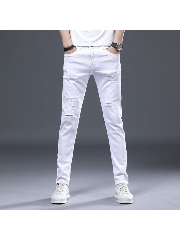 Spring and summer new hole jeans men's Korean slim Leggings men's youth fashion casual stretch pants 
