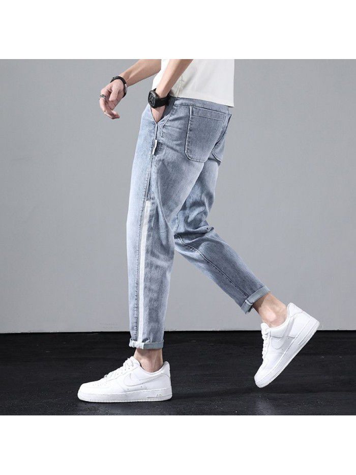 Stretch jeans men's  spring and summer new loose fit Harlan straight pants men's fashion simple casual pants 