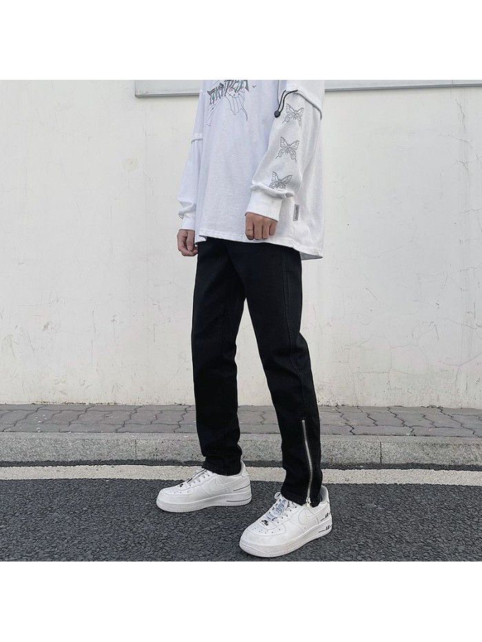  spring and summer new men's high street black jeans men's trend casual SLIM STRAIGHT Korean long pants 