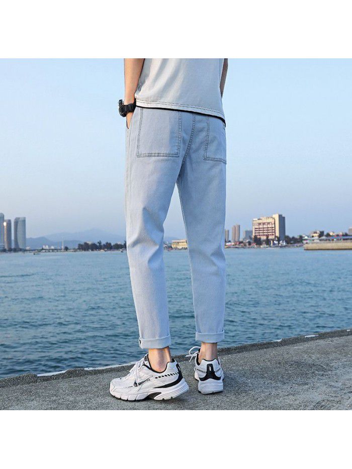 Men's jeans summer thin loose large size Harlan pants men's casual stretch straight Capris 