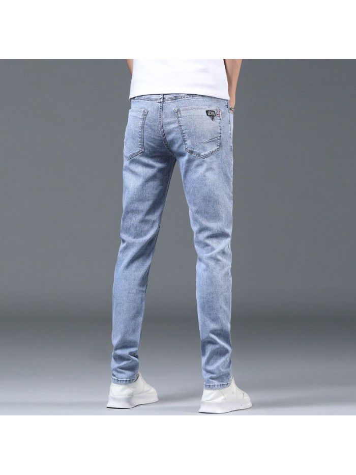  spring and summer new jeans men's Korean slim fit elastic leg pants men's trend leisure wash long pants 