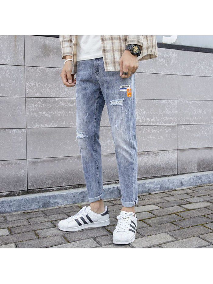 Spring and summer new hole jeans men's Korean slim Leggings men's trend youth fashion casual pants 