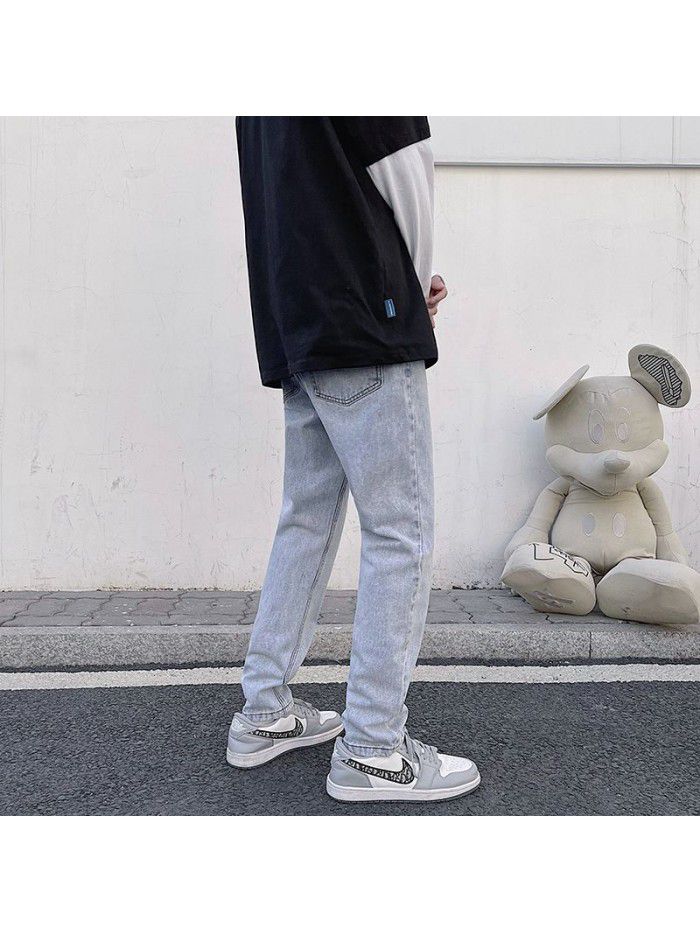  spring and summer new jeans men's fashion brand gangfenggao Street SLIM STRAIGHT wash youth trend long pants 