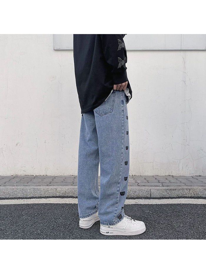 Spring and summer  new jeans men's loose and straight pants men's trend youth leisure leg pants 
