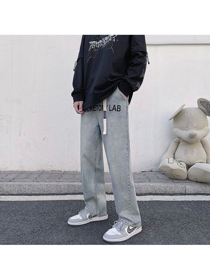 New fashion in spring and summer, Hong Kong style, retro, old dad jeans, men's loose, straight leg, wide leg pants 