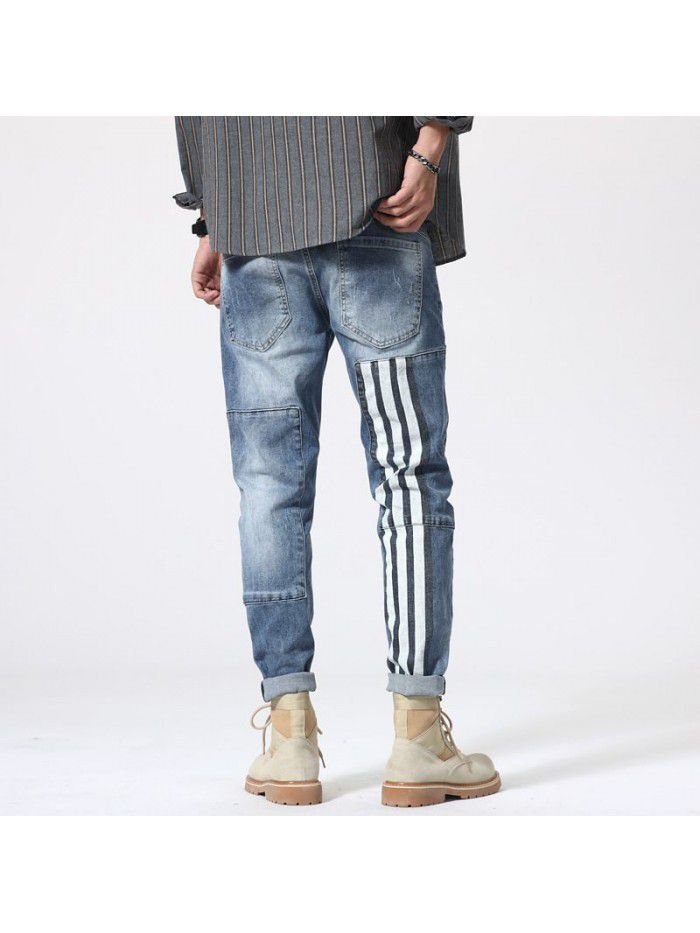 Spring and summer new fashion brand jeans men's Korean leg pants men's fashion slim elastic youth large pants 