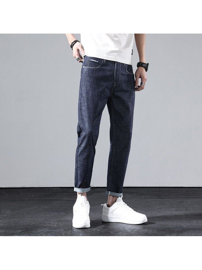 Jeans men's fashion brand loose straight pants men's youth Korean casual stretch Capris  spring new 