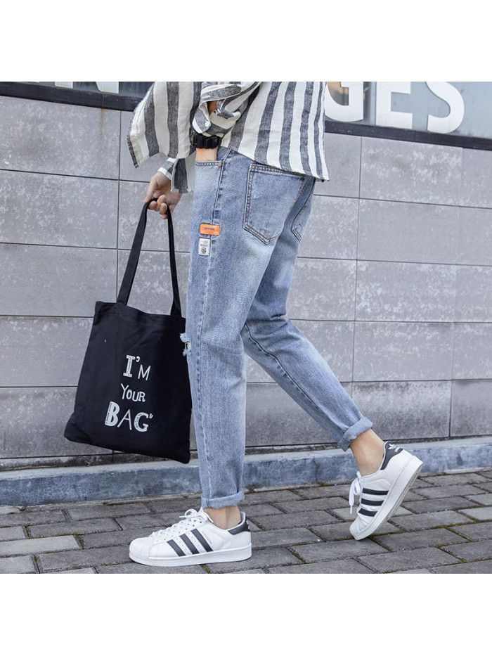 Chao brand washed jeans men's spring and summer new Korean slim Leggings men's youth fashion casual Capris 