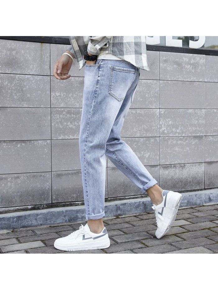 Spring and summer fashion brand jeans men's Korean slim Leggings men's fashion simple casual stretch Capris 