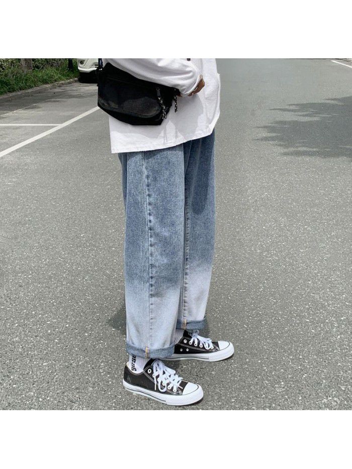 Korean washed jeans men's fashion brand loose straight pants Harem Pants men's youth leisure wide leg daddy pants 