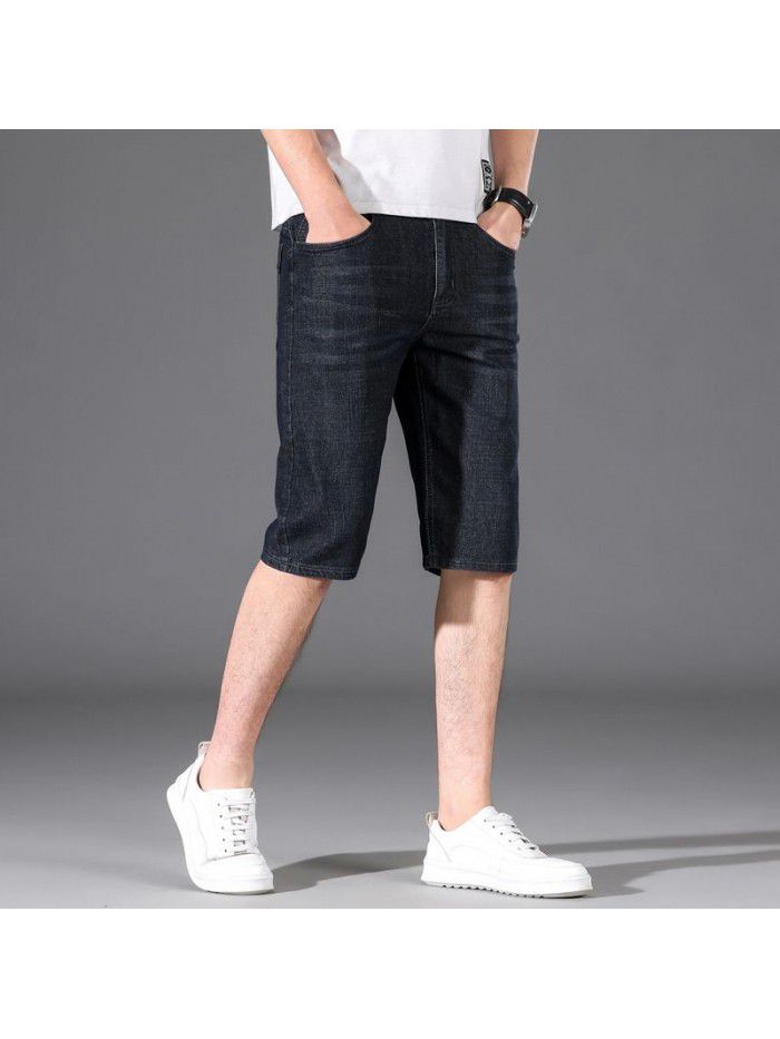 Men's summer Jeans Shorts men's summer jeans men's slim fit thin straight elastic Capris NEW 