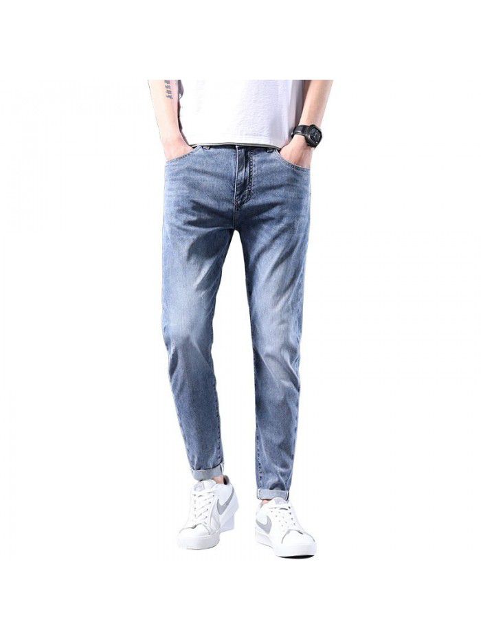Men's jeans spring and summer new fashion brand large slim Leggings men's fashion Korean casual stretch pants 