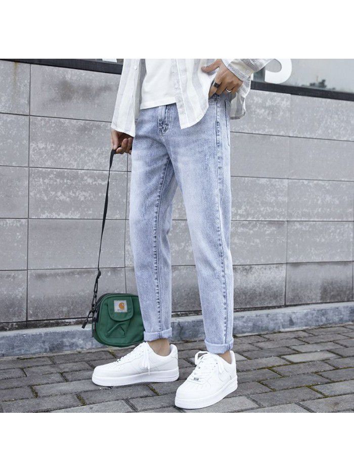 Spring and summer new fashion brand stretch jeans men's Korean slim Leggings men's fashion casual Capris 