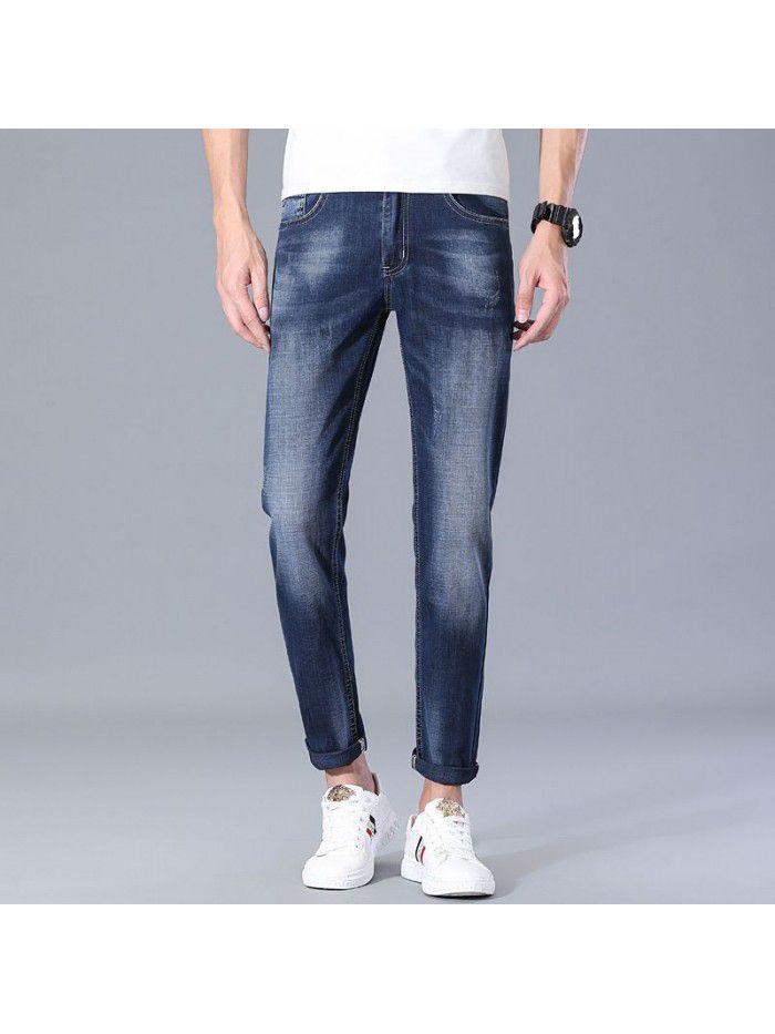 Men's jeans  spring and summer new fashion brand Korean slim Leggings men's trend leisure stretch pants 