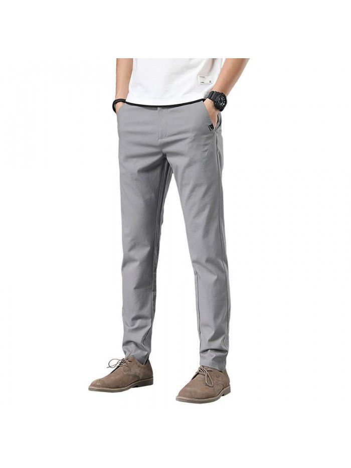  summer thin men's business casual pants men's Korean fashion youth simple trousers elastic slim pants 