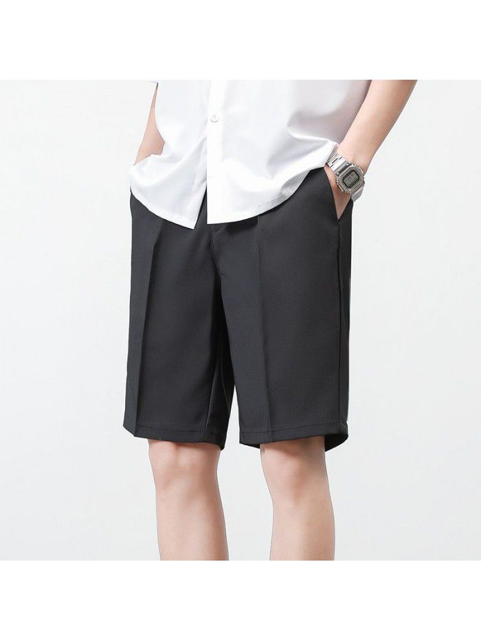New Summer Shorts men's pants straight tube solid color men's youth casual Capris men's pants 