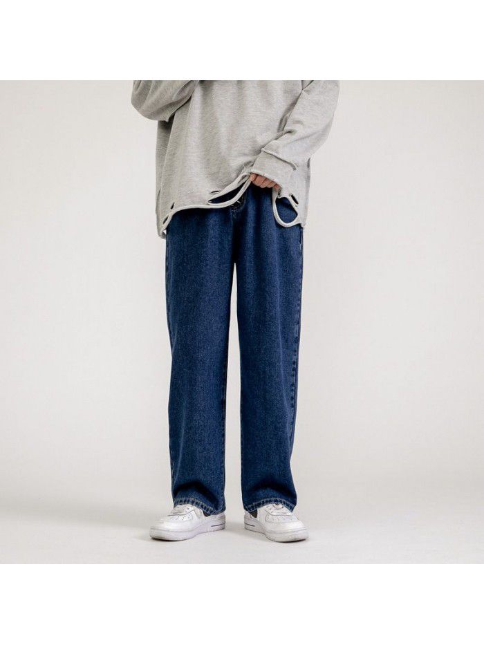 Spring and summer new jeans men's fashion brand loose straight tube wide leg pants men's fashion Korean casual daddy pants 