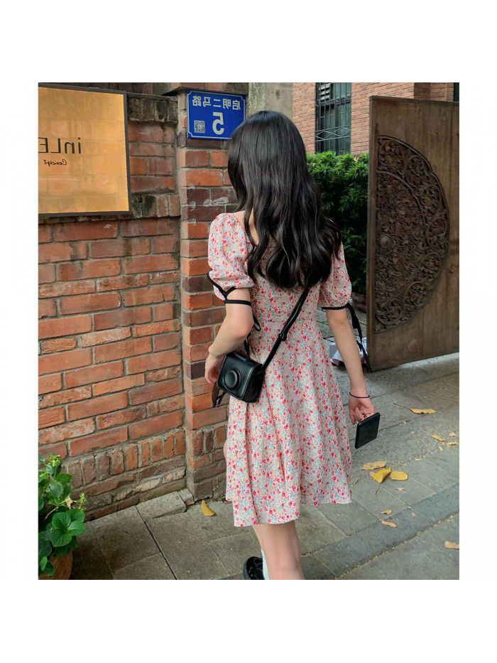 Factory direct sale  summer new product sleeve bandage / Pink Floral Dress Korean version slim Amazon  Factory direct sale  summer new product sleeve bandage / Pink Floral Dress Korean version slim Amazon