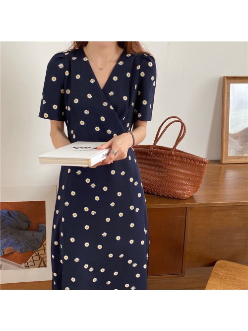 Polka dot dress women's summer mid long Frenc...
