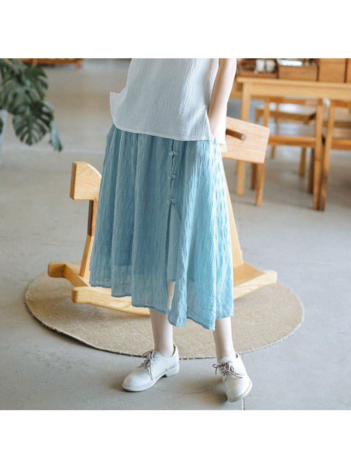 Retro women's skirt spring and summer  new Chinese style elastic waist plate deduction A-line skirt 