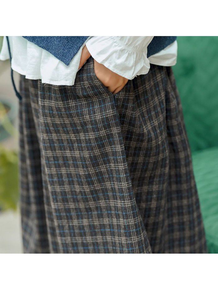 New high waist plaid skirt for women of literature and art autumn winter  tweed Black Slim Design A-line skirt 