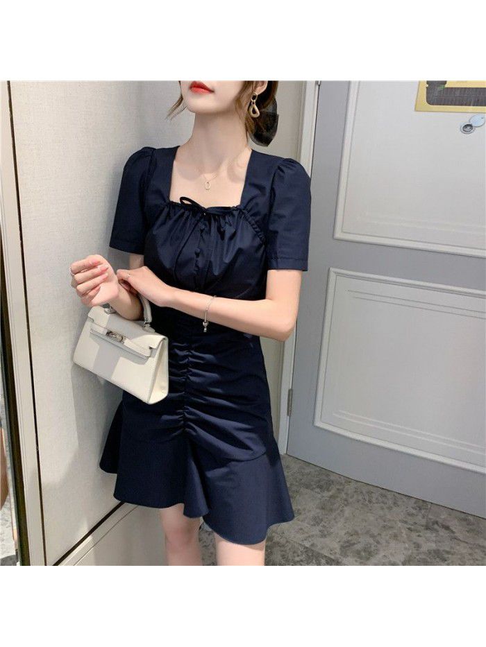  Rose Dress dating skirt square mouth temperament feminine French first love fishtail dress women's summer 
