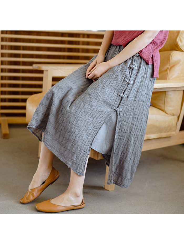 Retro women's skirt spring and summer  new Chinese style elastic waist plate deduction A-line skirt 
