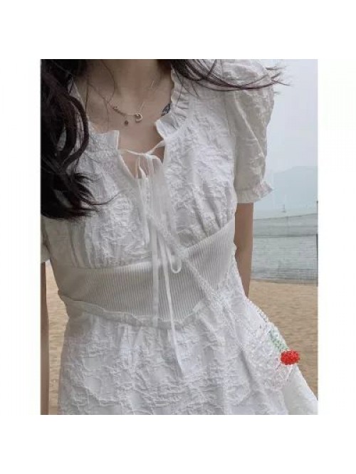 Caige white dress women's summer  new mid lon... Caige white dress women's summer  new mid lon...