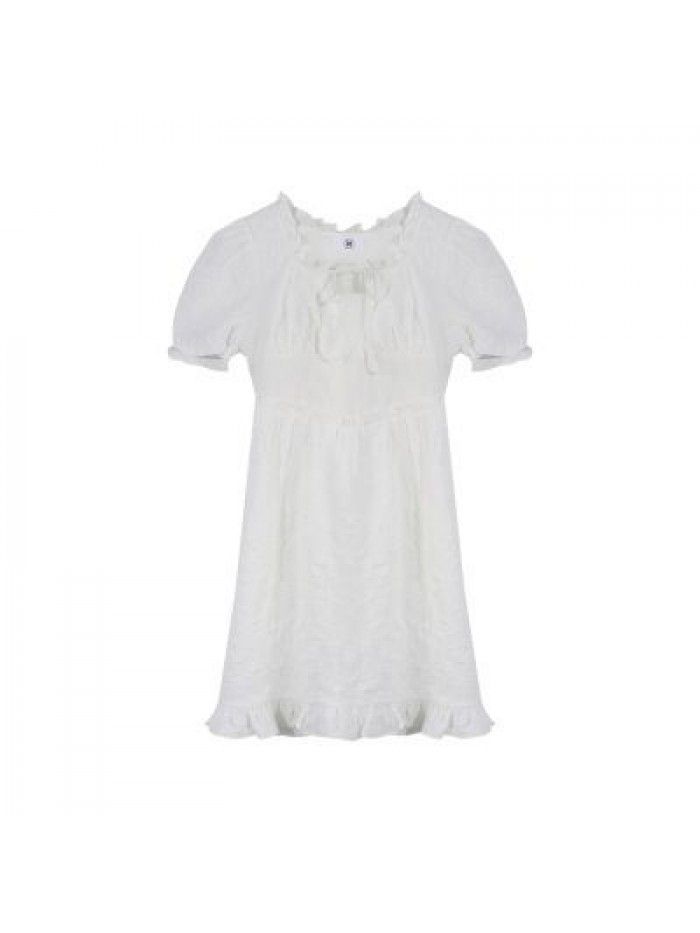 Caige white dress women's summer  new mid long temperament bubble sleeve skirt slim waist first love skirt  Caige white dress women's summer  new mid long temperament bubble sleeve skirt slim waist first love skirt