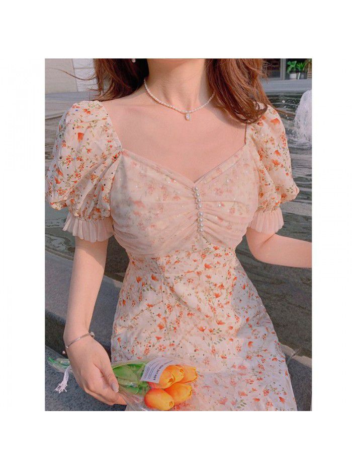 "Monet garden" sweet dress French long  new style floral skirt women's summer net "Monet garden" sweet dress French long  new style floral skirt women's summer net