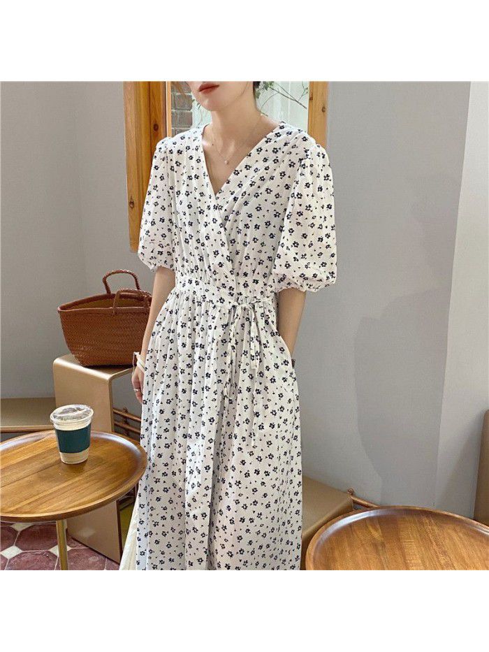 European station  summer new style foreign style long skirt children's over knee age reducing bubble sleeve design and waist closing dress  European station  summer new style foreign style long skirt children's over knee age reducing bubble sleeve design and waist closing dress