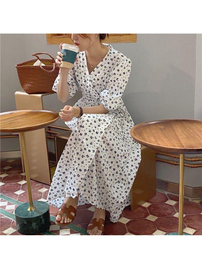 European station  summer new style foreign style long skirt children's over knee age reducing bubble sleeve design and waist closing dress  European station  summer new style foreign style long skirt children's over knee age reducing bubble sleeve design and waist closing dress