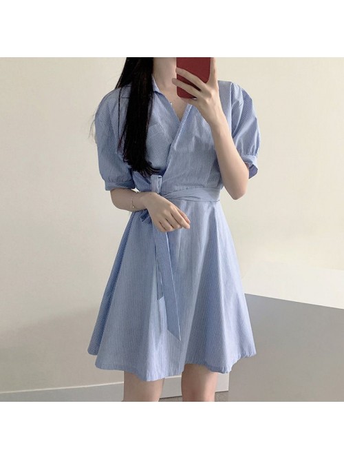 French retro small fresh stripe dress  summer new ...