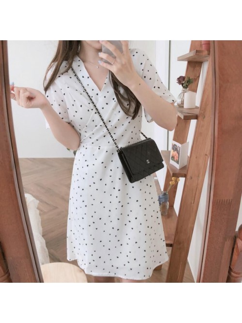 One piece chiffon dress with love dot printing for...
