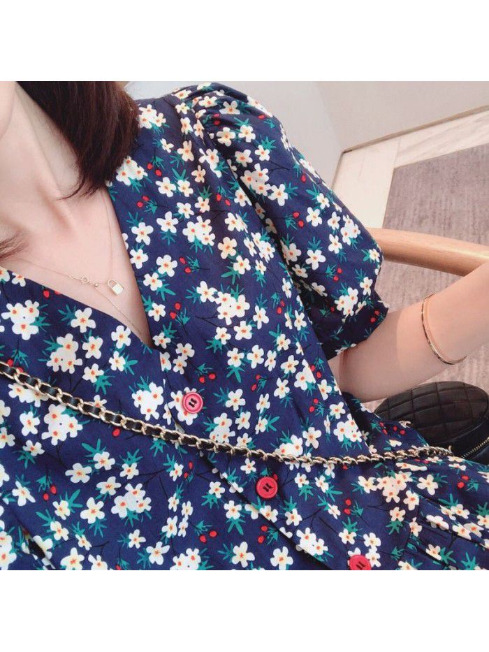 French floral dress summer  new style foreign style thin sweet temperament V-neck small fresh age reducing skirt 