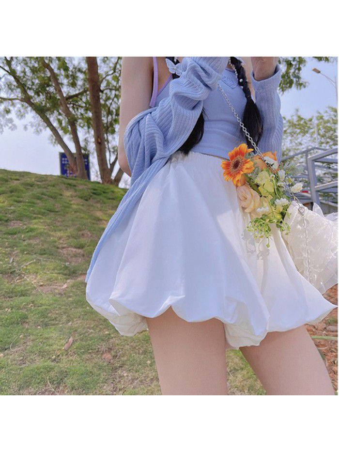 Shy girls' flower bud pants  summer new bubble pants High Waist Shorts A-line skirt 