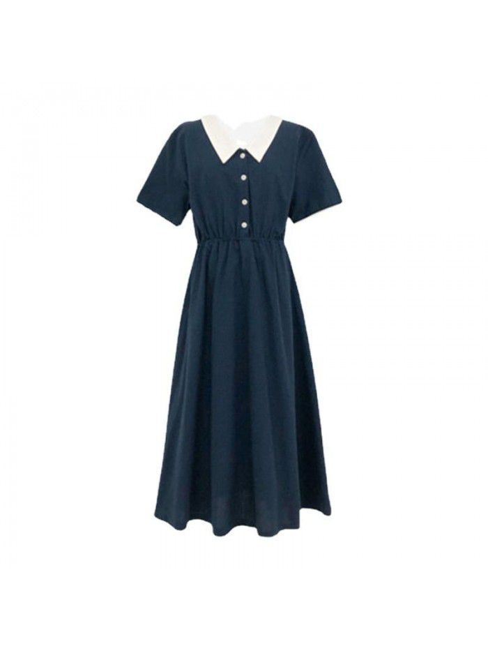 New design in  summer: medium length short sleeve black dress women's French waist down skirt 