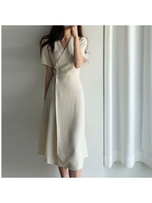 Korean chic temperament V-neck three button slim t...