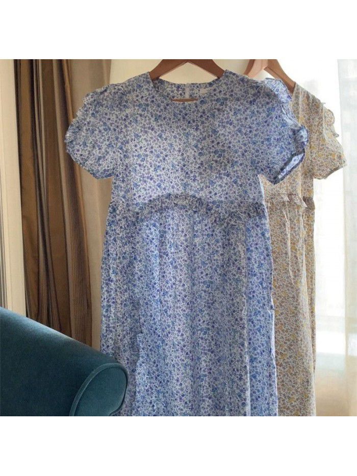 Floral dress women's  spring and summer new gentle temperament French retro bubble sleeve loose slim mid length dress  Floral dress women's  spring and summer new gentle temperament French retro bubble sleeve loose slim mid length dress