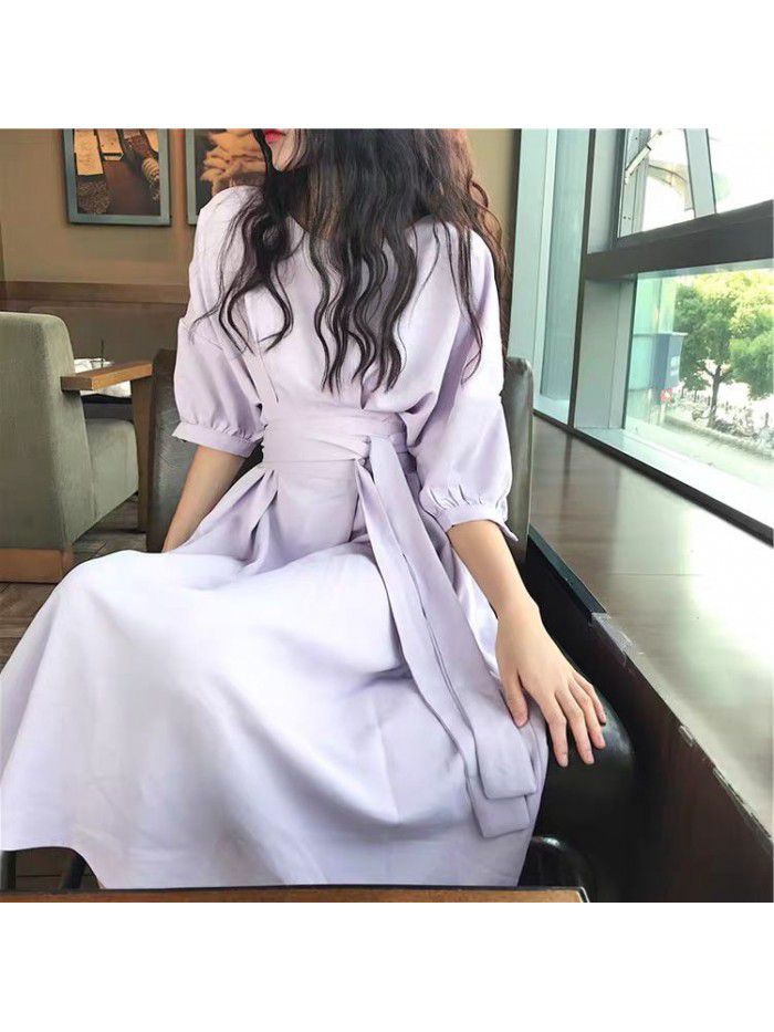 Spring and summer long skirt ankle super fairy yellow Mori  new dress with thin waist, French style skirt 