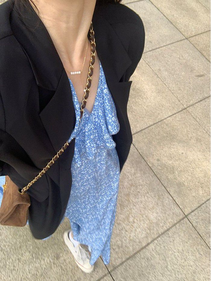 French retro soft floral dress women's summer chiffon long dress design first love dress   French retro soft floral dress women's summer chiffon long dress design first love dress