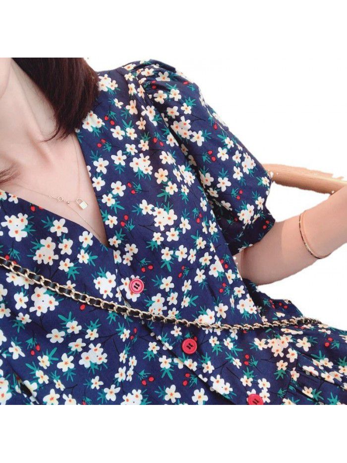 French floral dress summer  new style foreign style thin sweet temperament V-neck small fresh age reducing skirt 