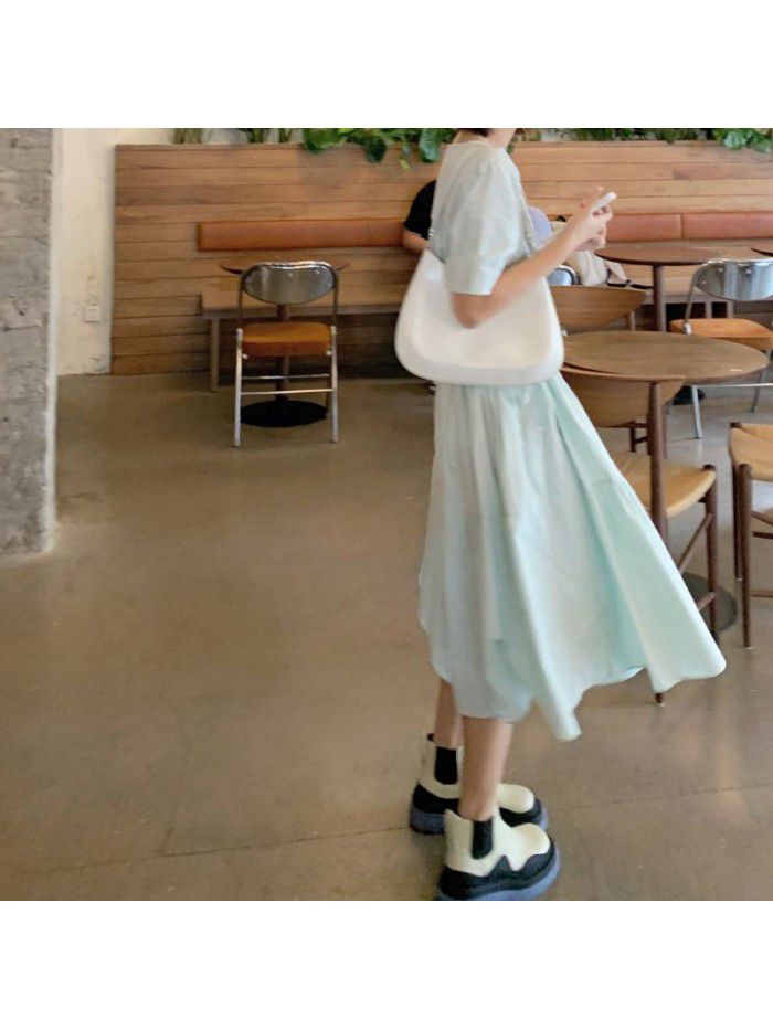 new refreshing mint V-neck drawstring waist cake dress with fresh temperament of female Platycodon grandiflorum skirt   new refreshing mint V-neck drawstring waist cake dress with fresh temperament of female Platycodon grandiflorum skirt