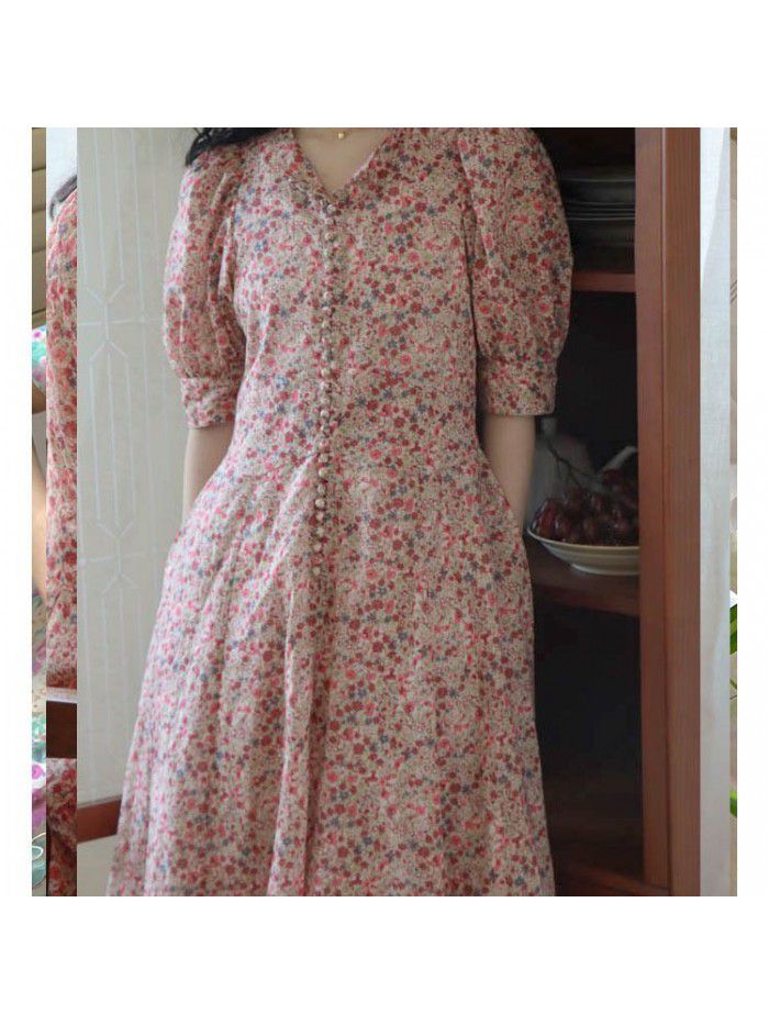 Floral heavy industry women's  summer new short sleeve French large loose women's skirt summer A-line dress  Floral heavy industry women's  summer new short sleeve French large loose women's skirt summer A-line dress