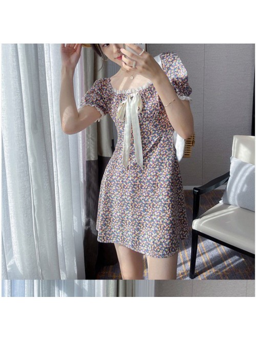Real spot tea break French floral dress children&#...