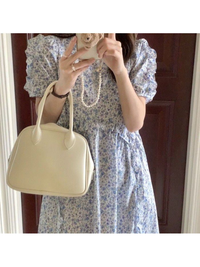 Floral dress women's  spring and summer new gentle temperament French retro bubble sleeve loose slim mid length dress  Floral dress women's  spring and summer new gentle temperament French retro bubble sleeve loose slim mid length dress