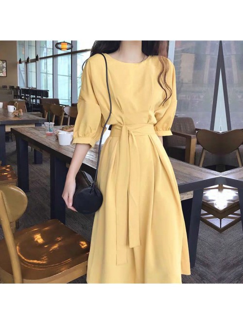Spring and summer long skirt ankle super fairy yel...